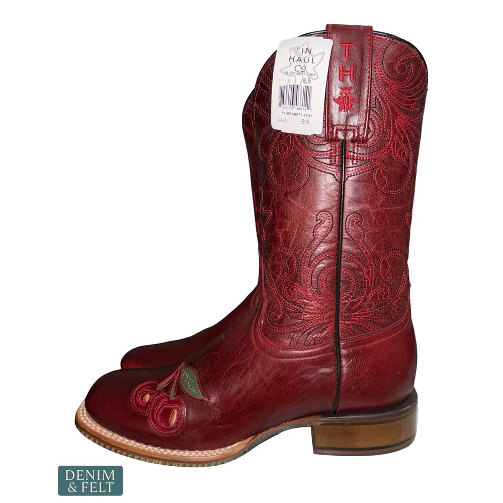 NEW Tin Haul Monster Cherry Broad Square Toe Western Cowboy Boots Skull Sole 8.5 - Picture 5 of 12